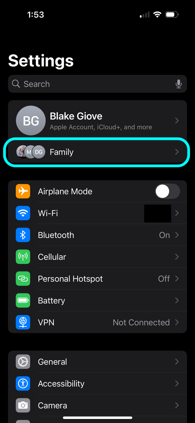 iPhone Settings screenshot, step 4 of the Help Center instructions